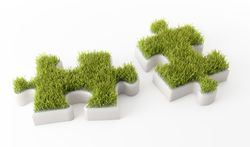 Grass covered puzzle pieces